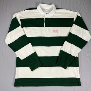 AS Colour Loverboy Striped Rugby Shirt Mens XL Green White Long Sleeve Polo